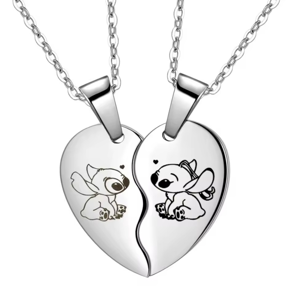 2pcs Stainless Steel Silver Heart Pendant Necklace